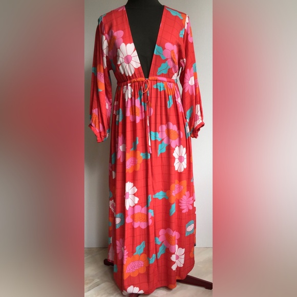 love, dress Other - Red Floral Open Front Cover Up Duster Size PP (0-2)